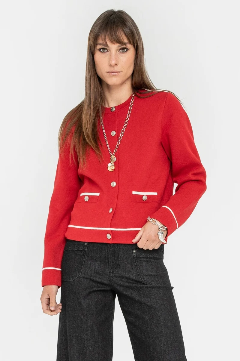 Gilet inspiration couture rouge et écru