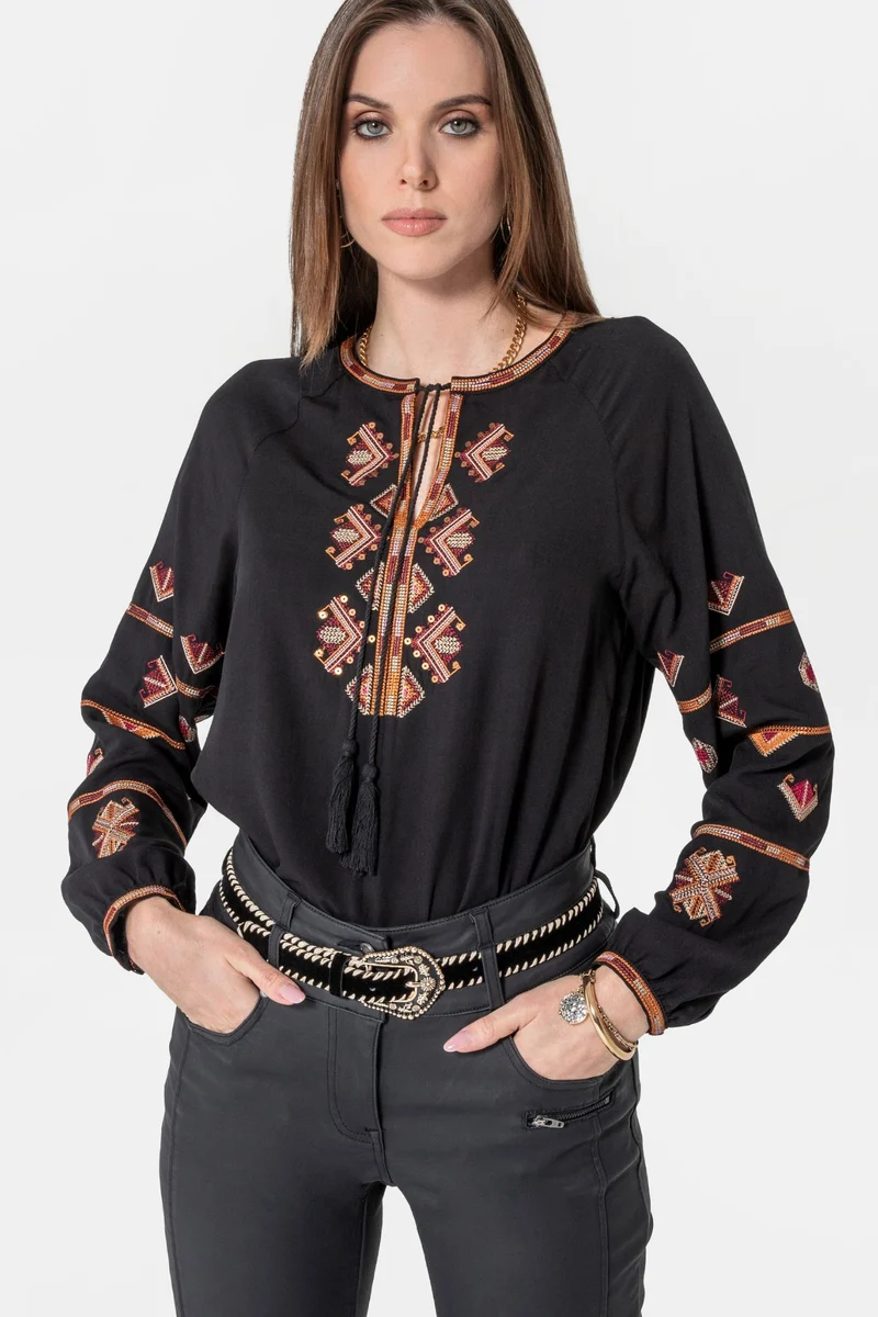Ceinture velours et raphia noir et écru