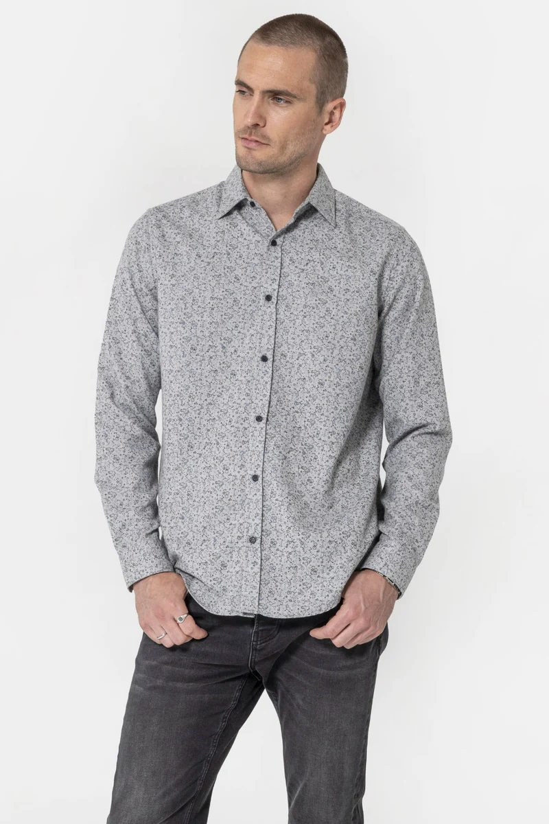 Chemise à motif floral gris