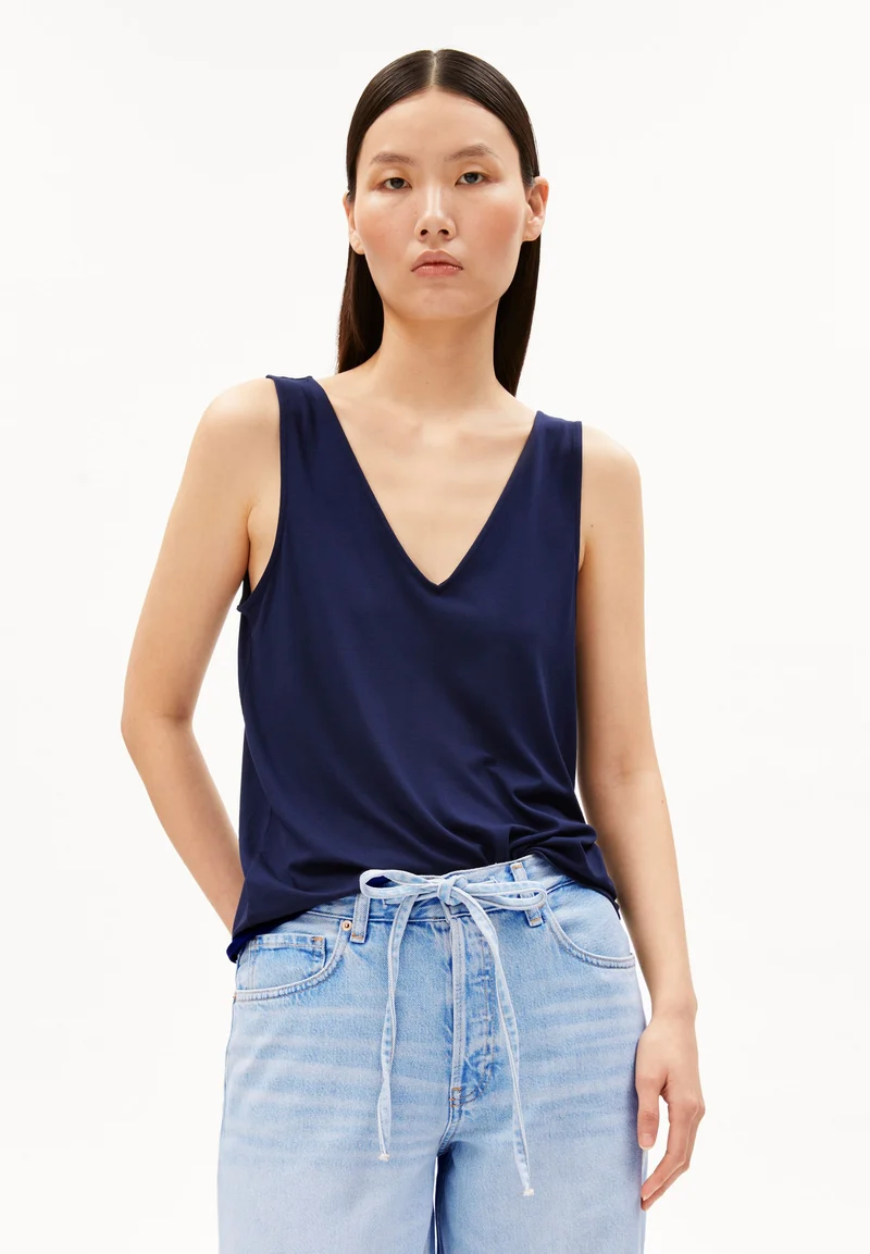 V-Neck Jersey Top tinted navy