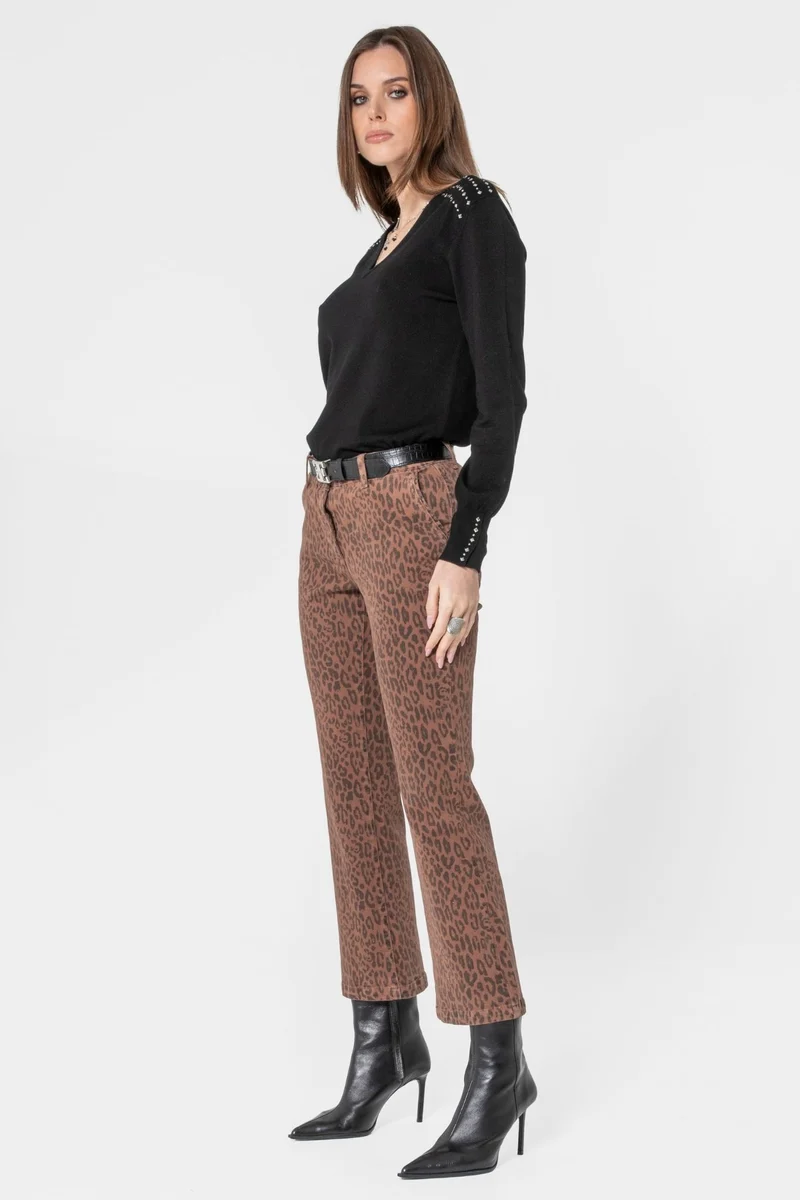 Pantalon bootcut à motif léopard