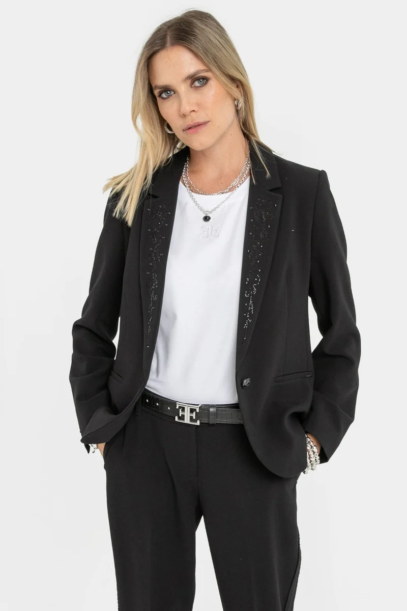 Veste tailleur à strass et clous noir
