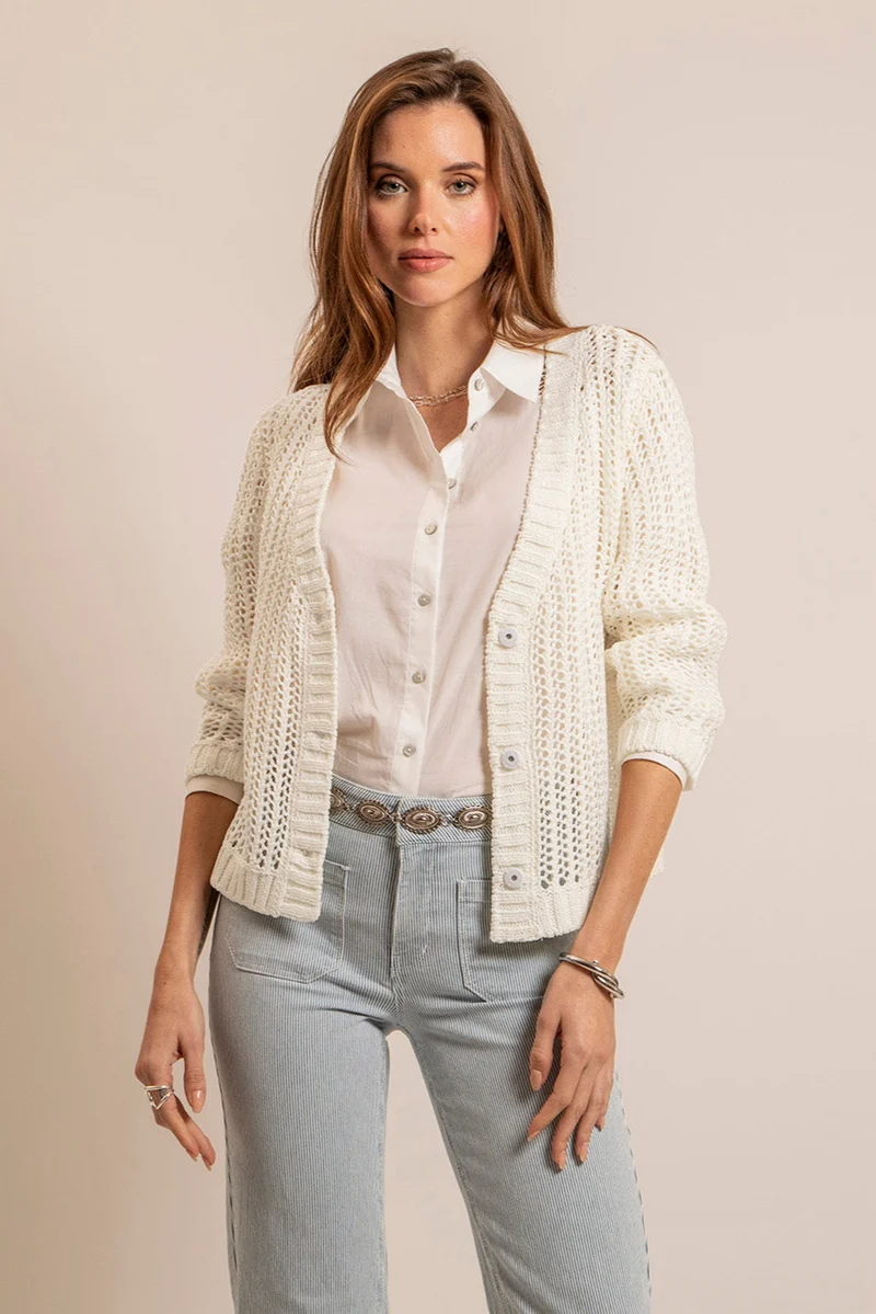 Gilet maille filet écru
