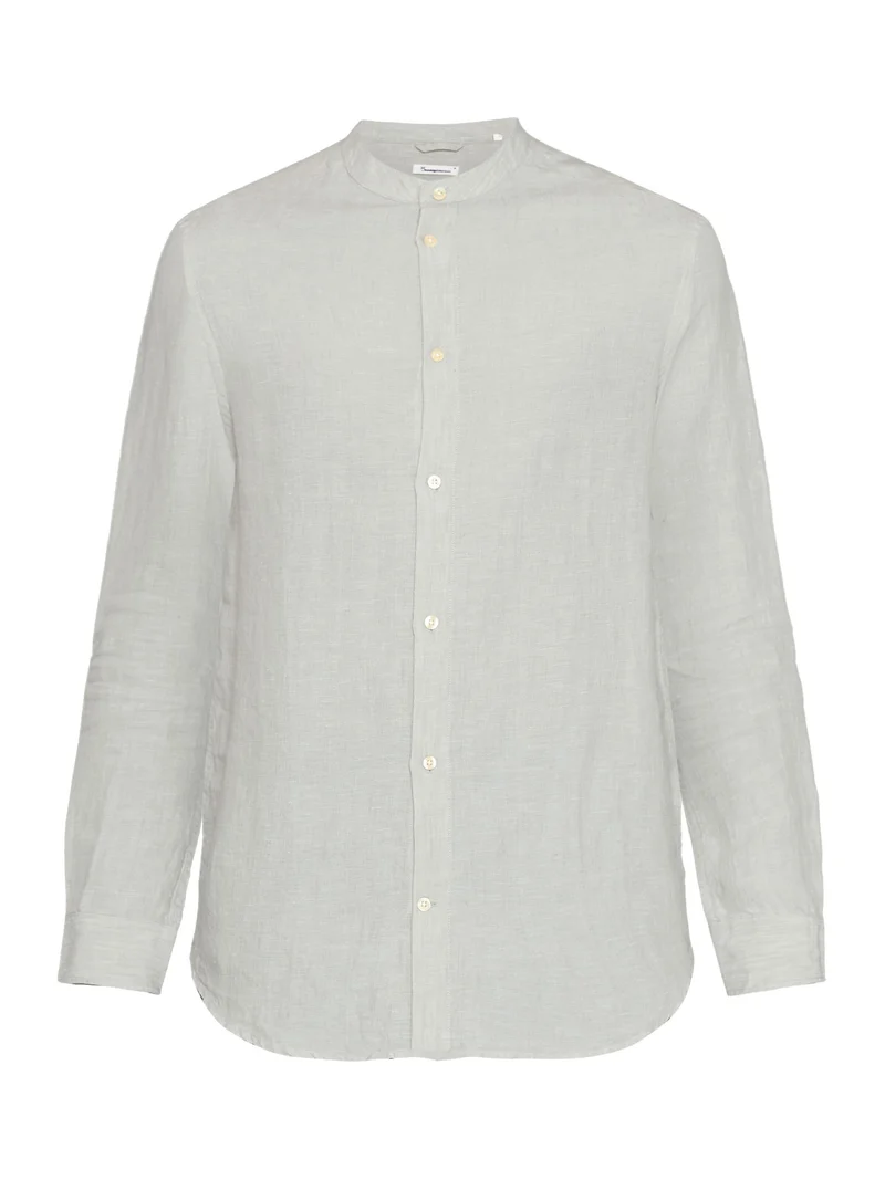 Custom Fit Pure Linen Stand Collar Shirt yarndyed - ultimate grey