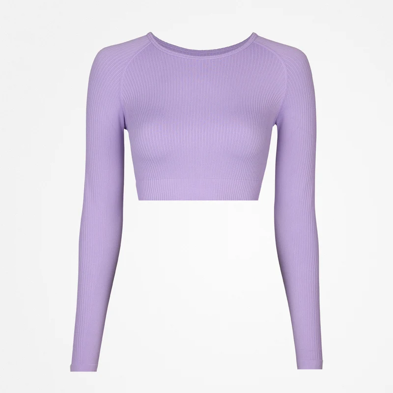 Geripptes Sportshirt langarm Damen | Pastelllila