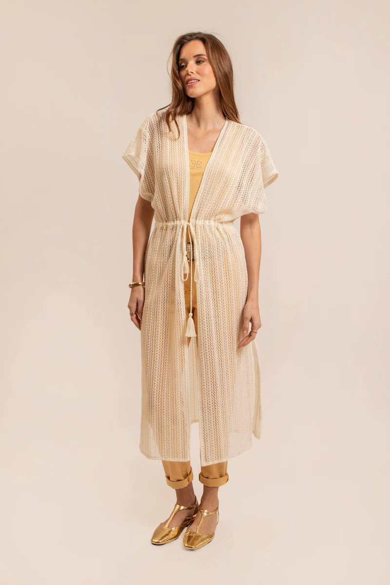 Long gilet en maille écru