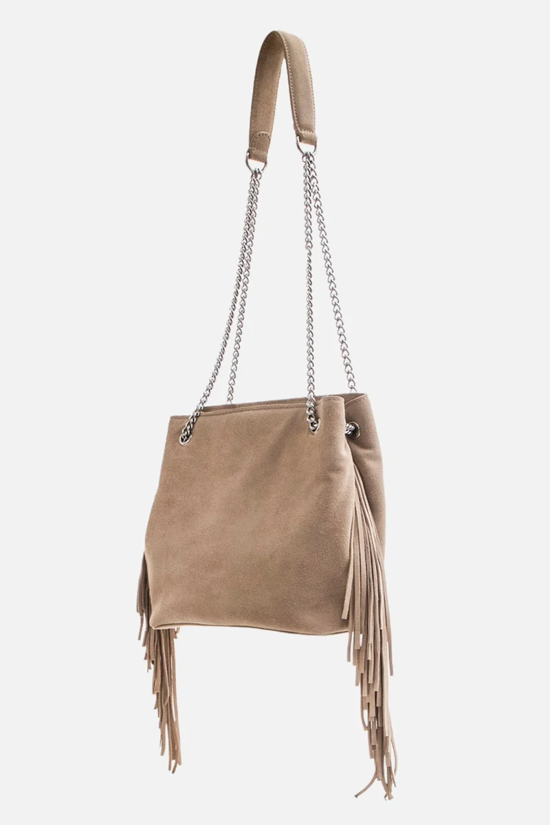Sac frangé en daim sable