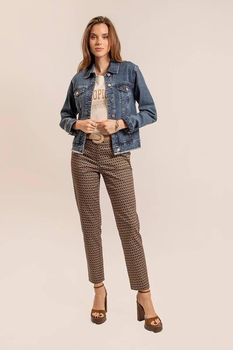 Pantalon cigarette imprimé bleu