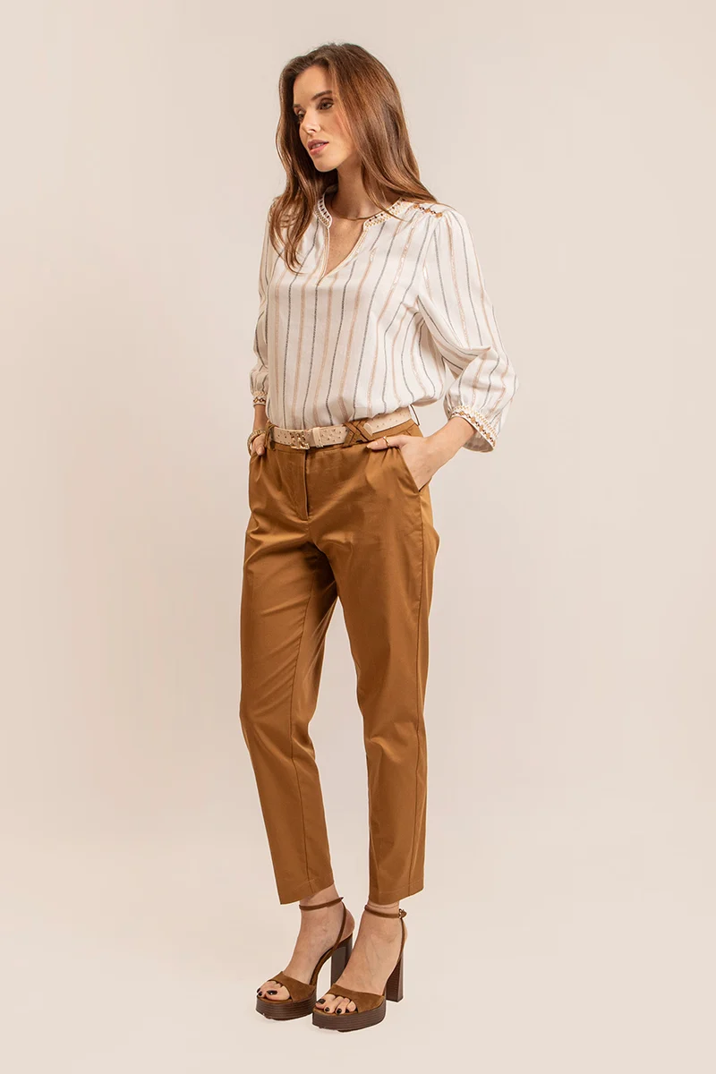 Blouse bohème noir et camel