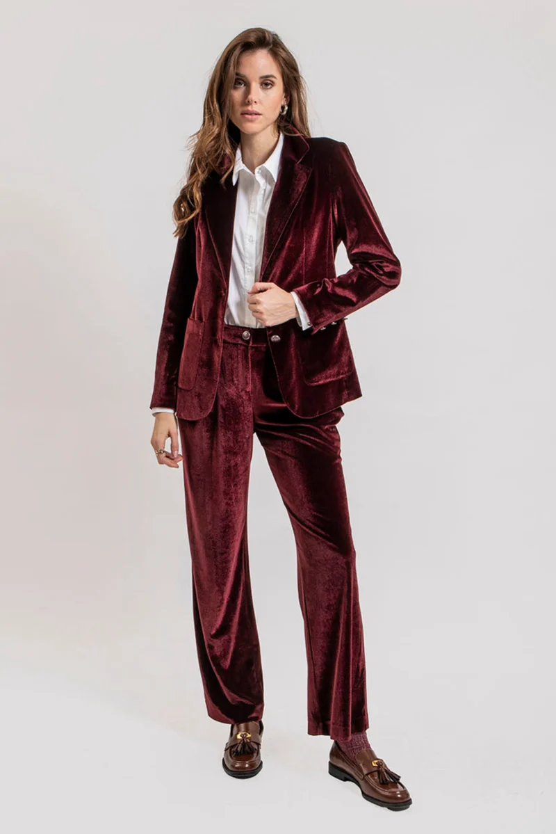 Pantalon de costume en velours bordeaux