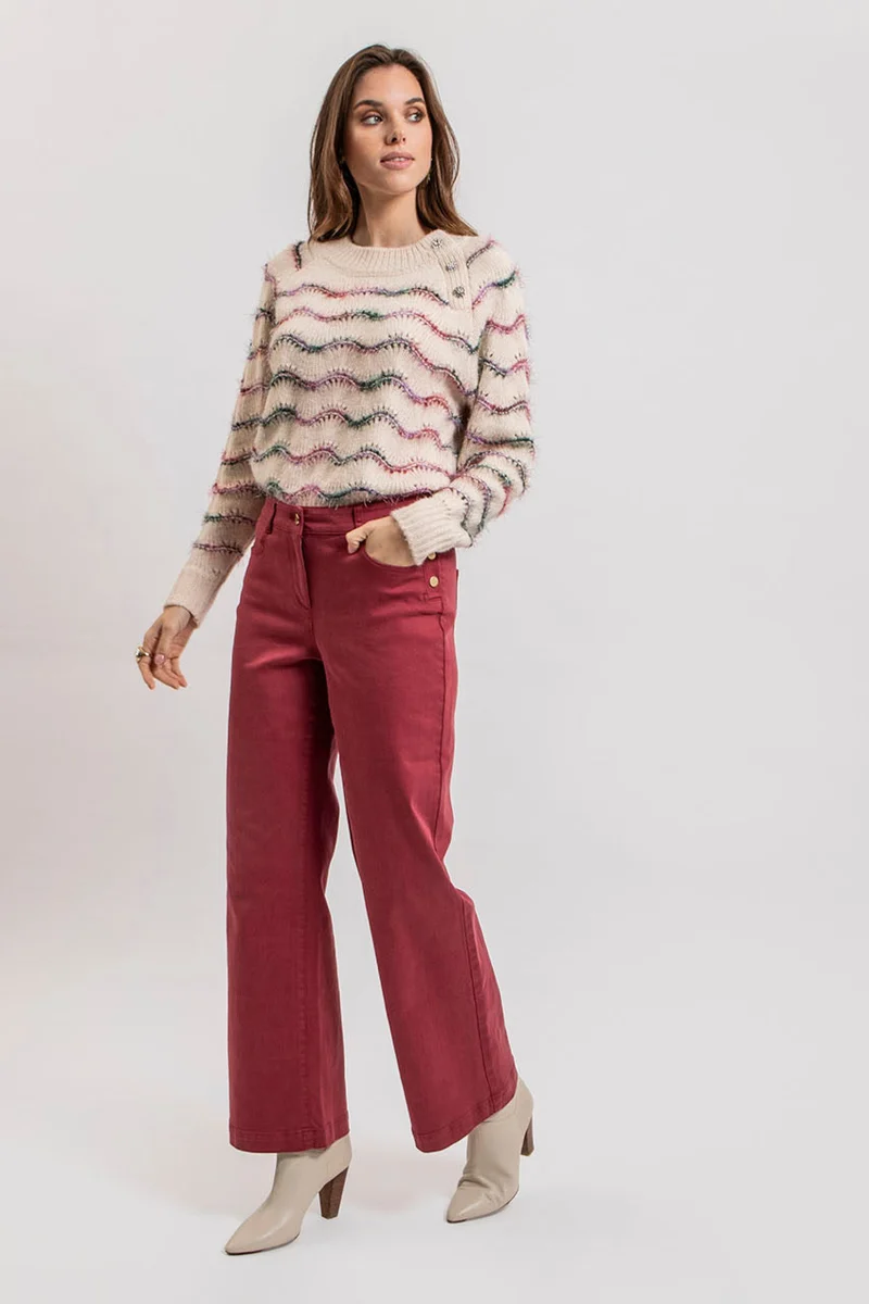 Pantalon large coloris carmin