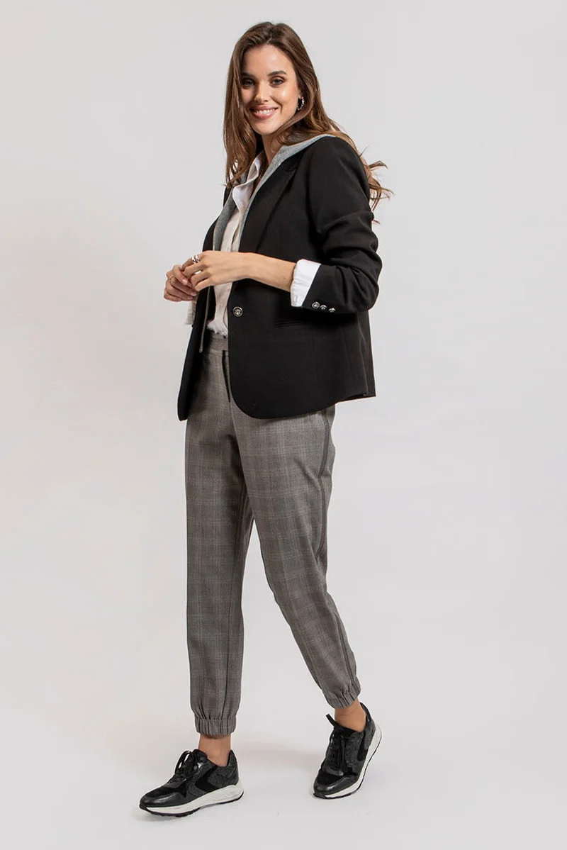 Pantalon coupe cargo à carreaux gris