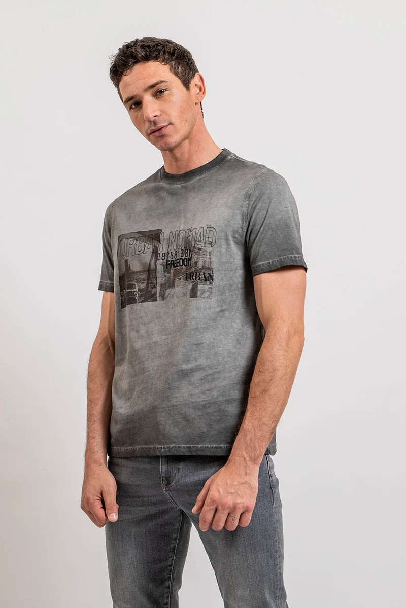 T-shirt gris print rock