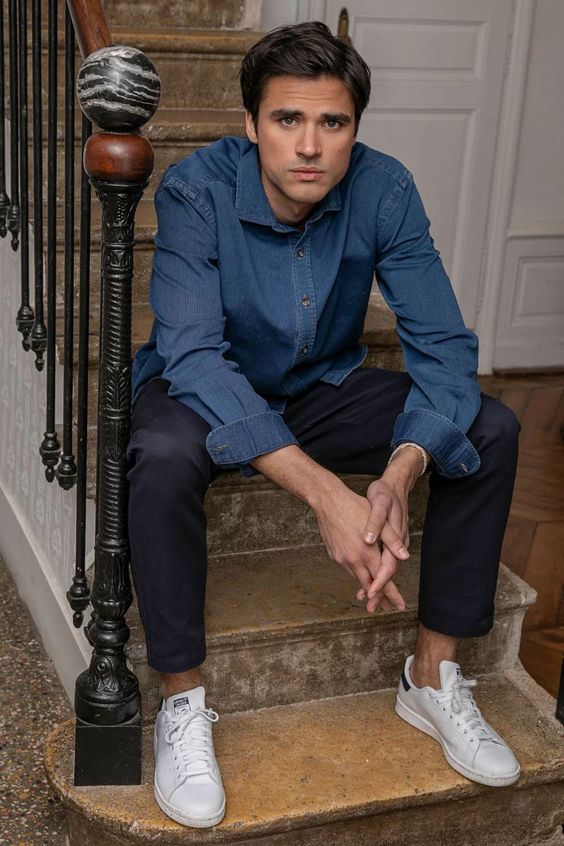 Chemise en coton côtelé indigo