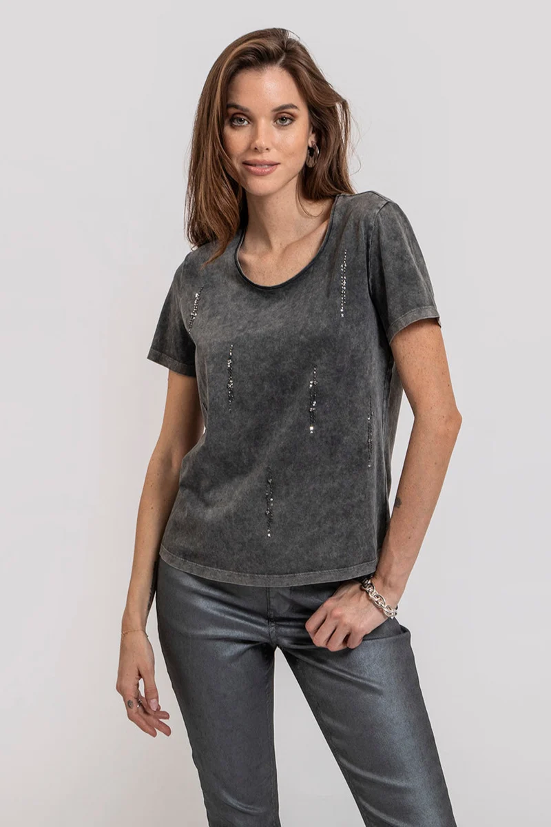 T-shirt brodé gris
