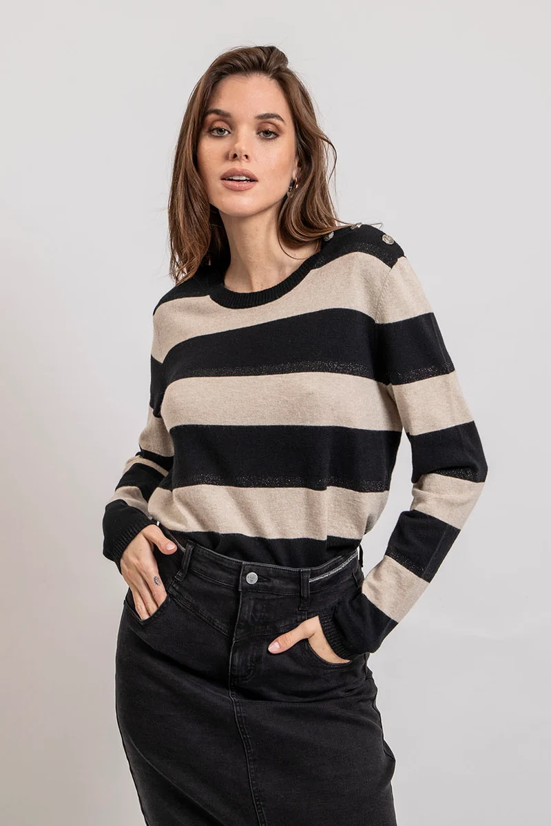 Pull marinière écru et noir