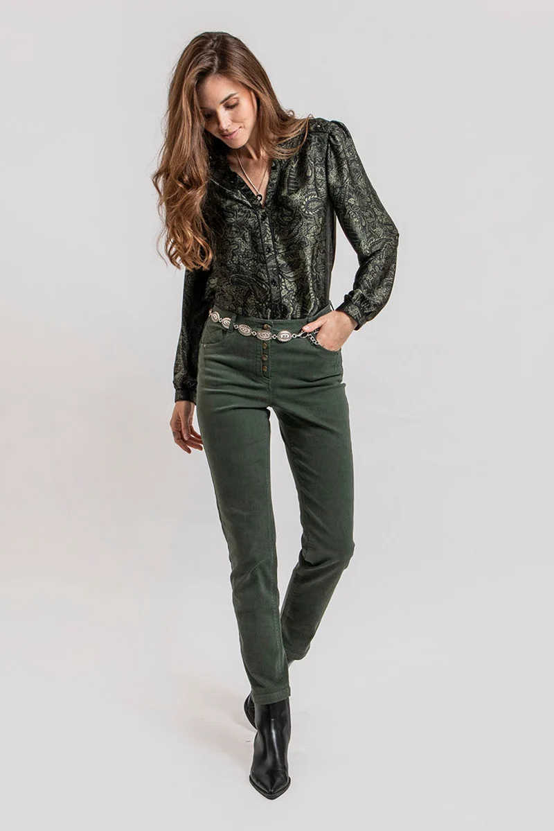 Chemise motif cachemire kaki et noir
