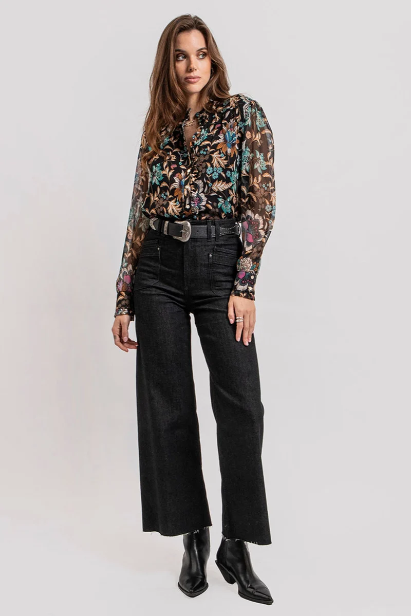 Jean wide leg denim noir