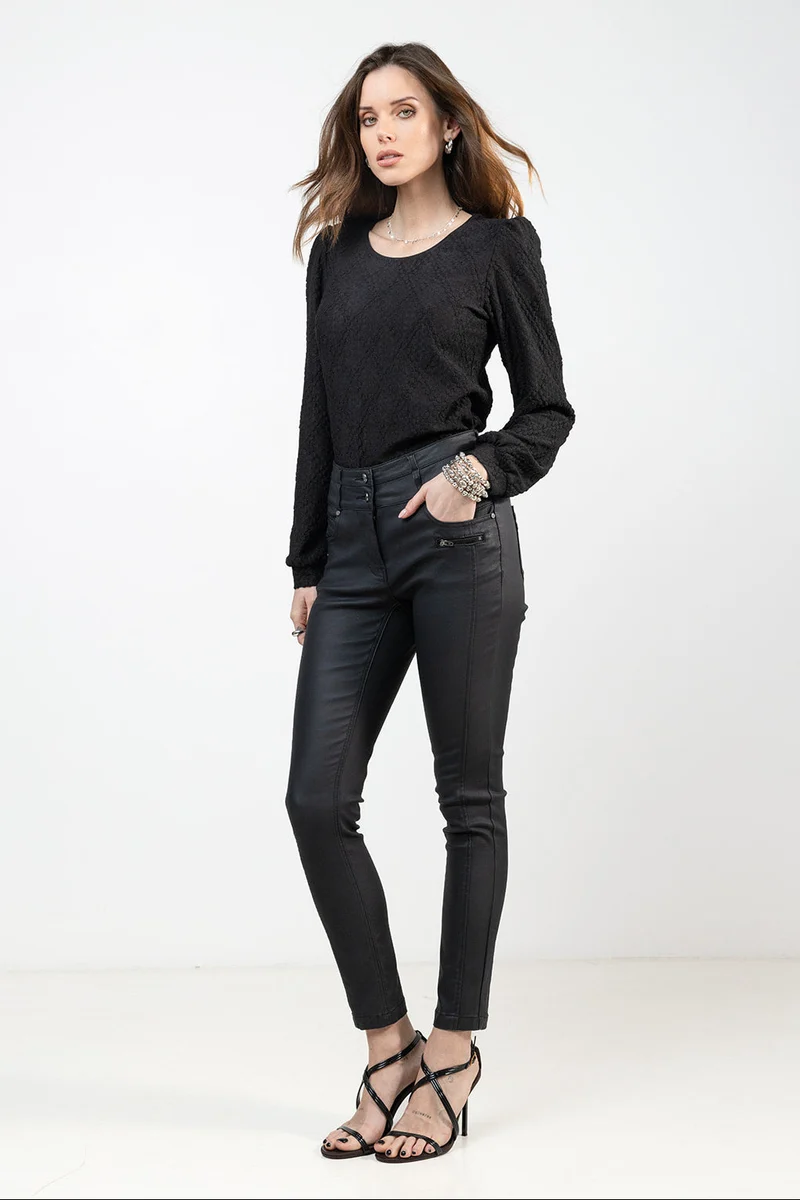 Pantalon slim enduit noir