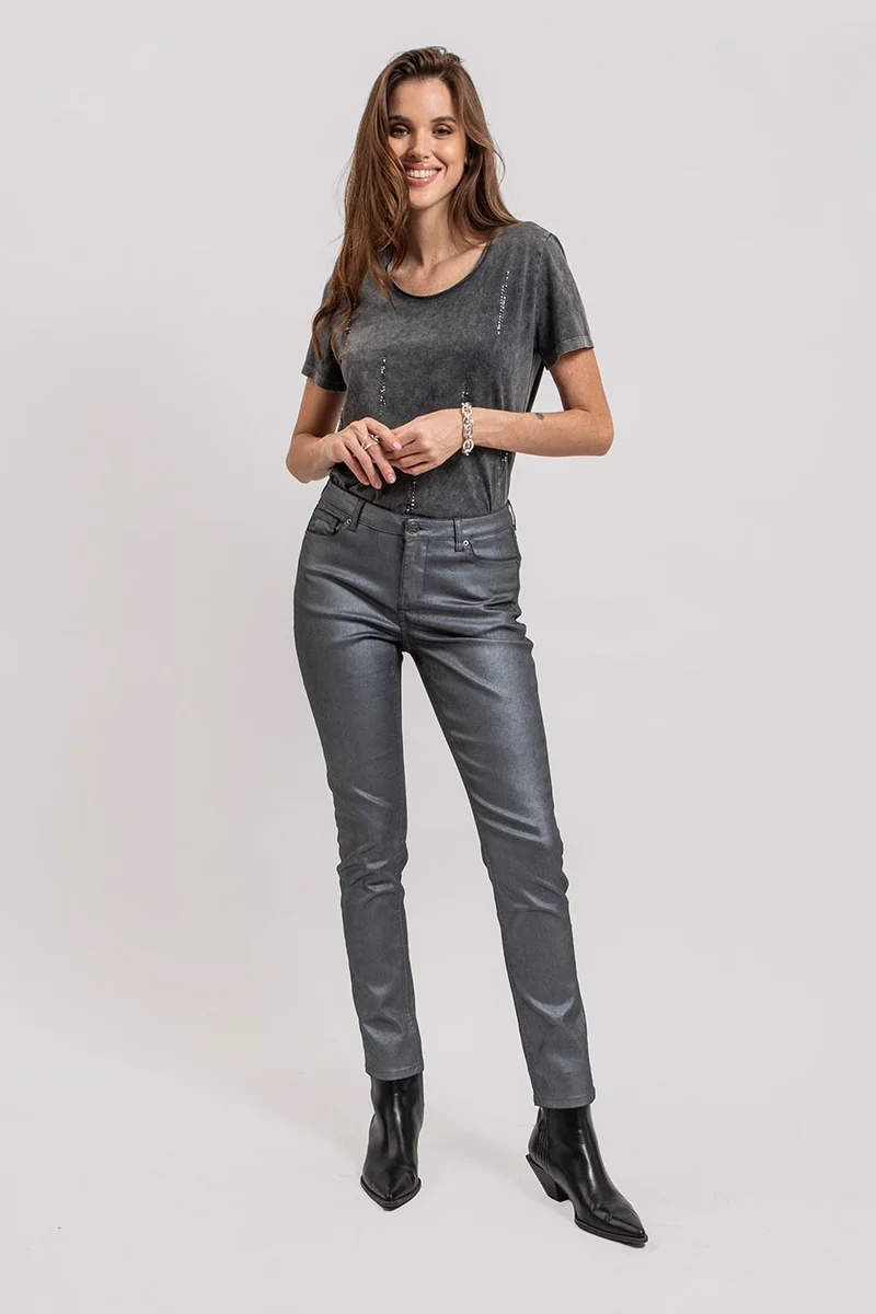 Pantalon slim gris argent