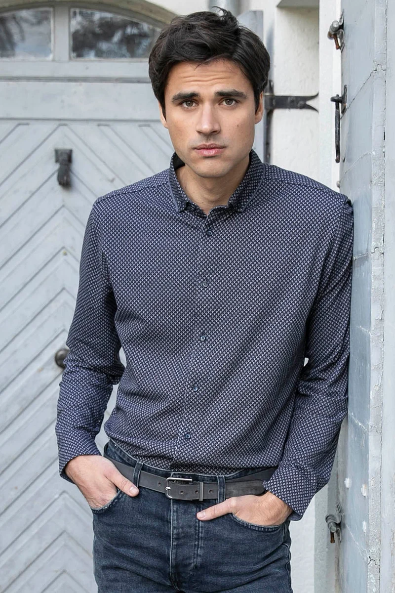 Chemise en maille imprimé bleu