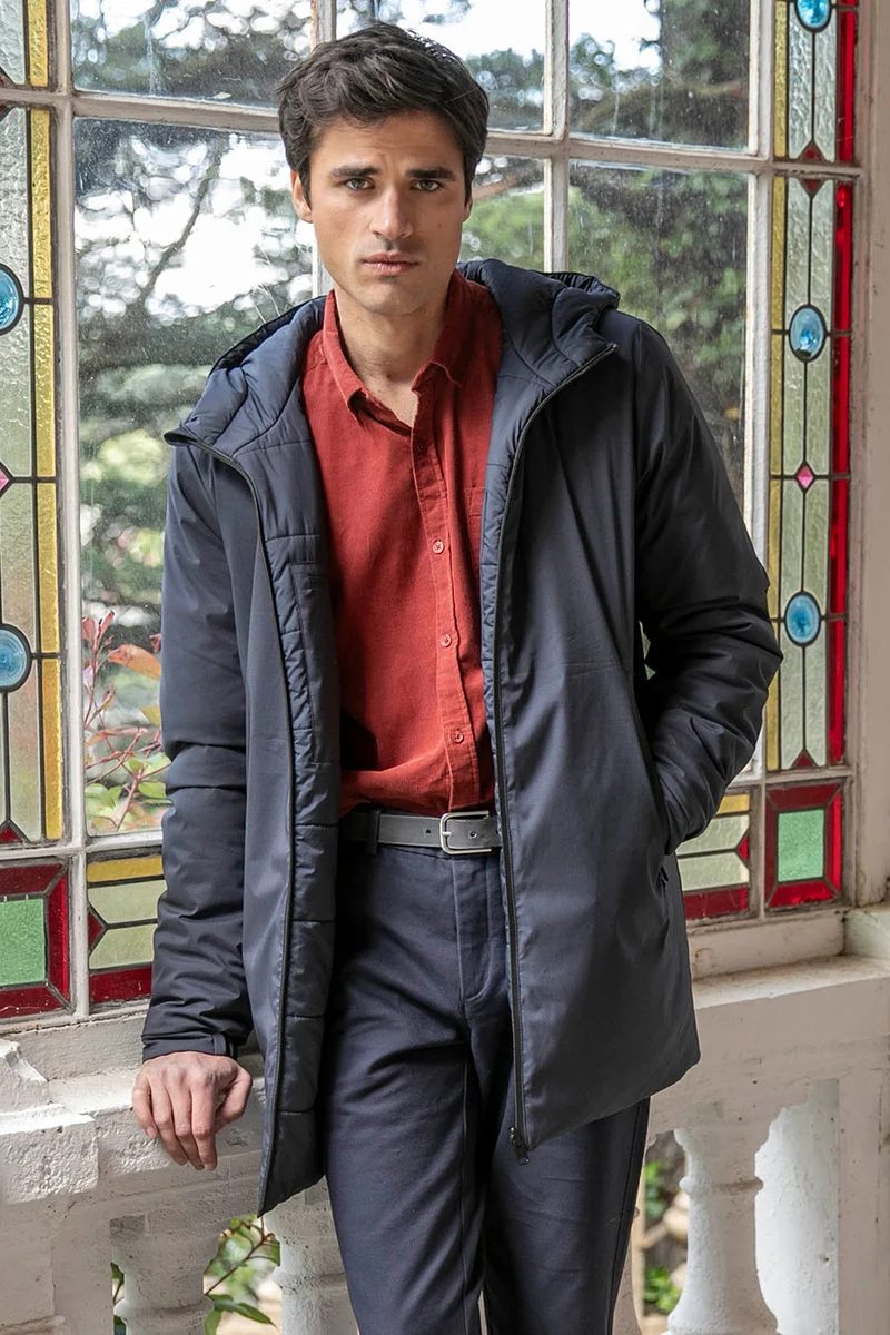 Parka mi-longue réversible coloris navy