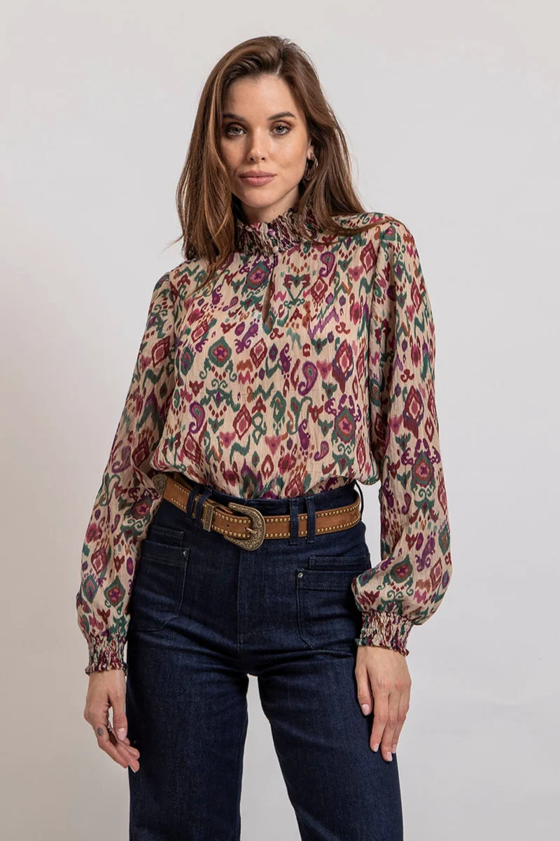 Blouse imprimé écru et multicolore