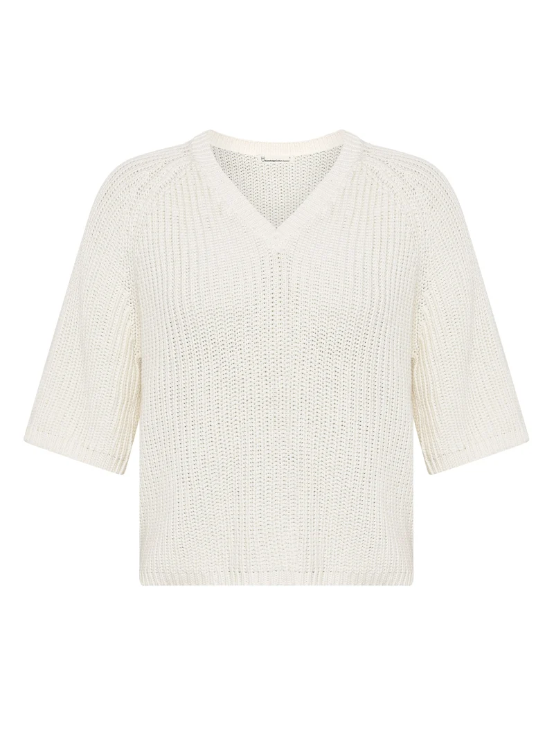 V-Neck Short Sleeve Knit egret