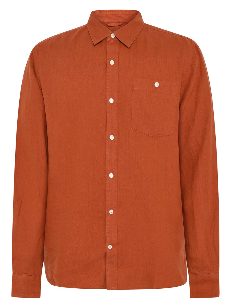 Custom Fit Pure Linen Shirt burnt brick