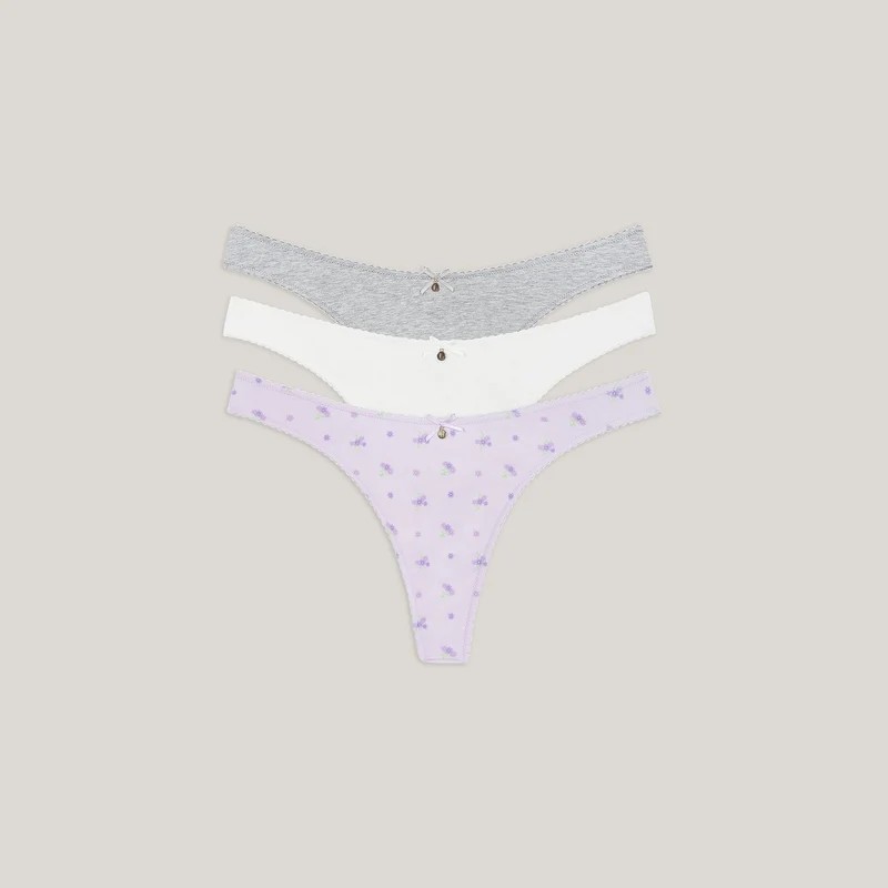 Cotton Kisses Strings (3er-Pack) - Flieder Print