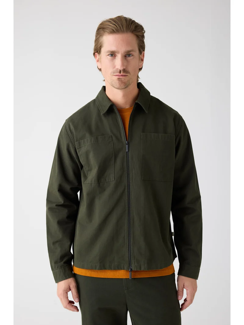Twill Zip Overshirt forest night