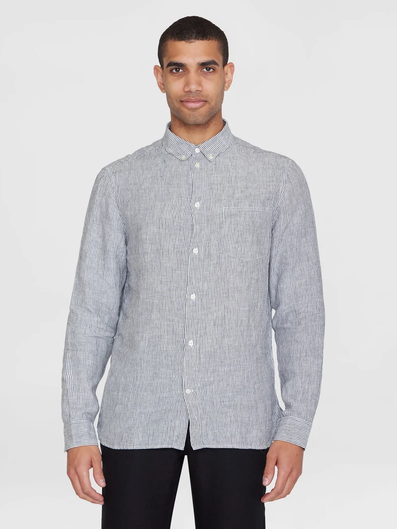 Regular Striped Linen Shirt total eclipse