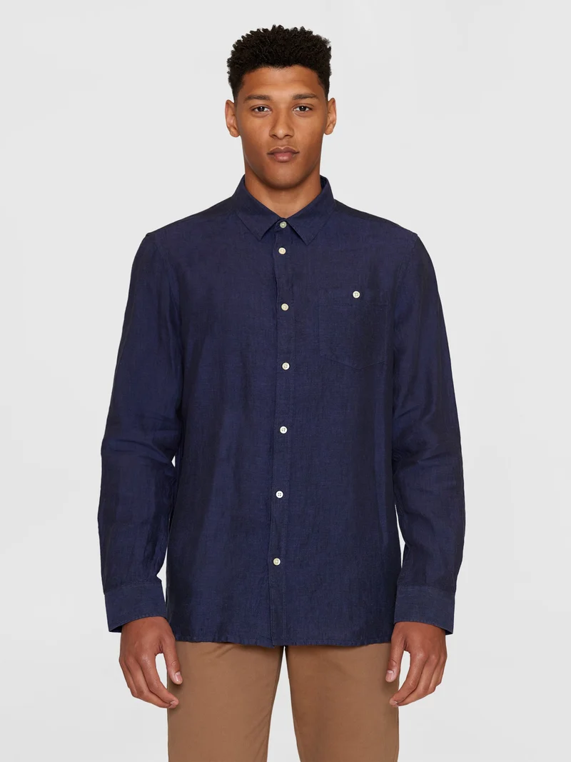 Custom Fit Pure Linen Shirt yarndyed - total eclipse