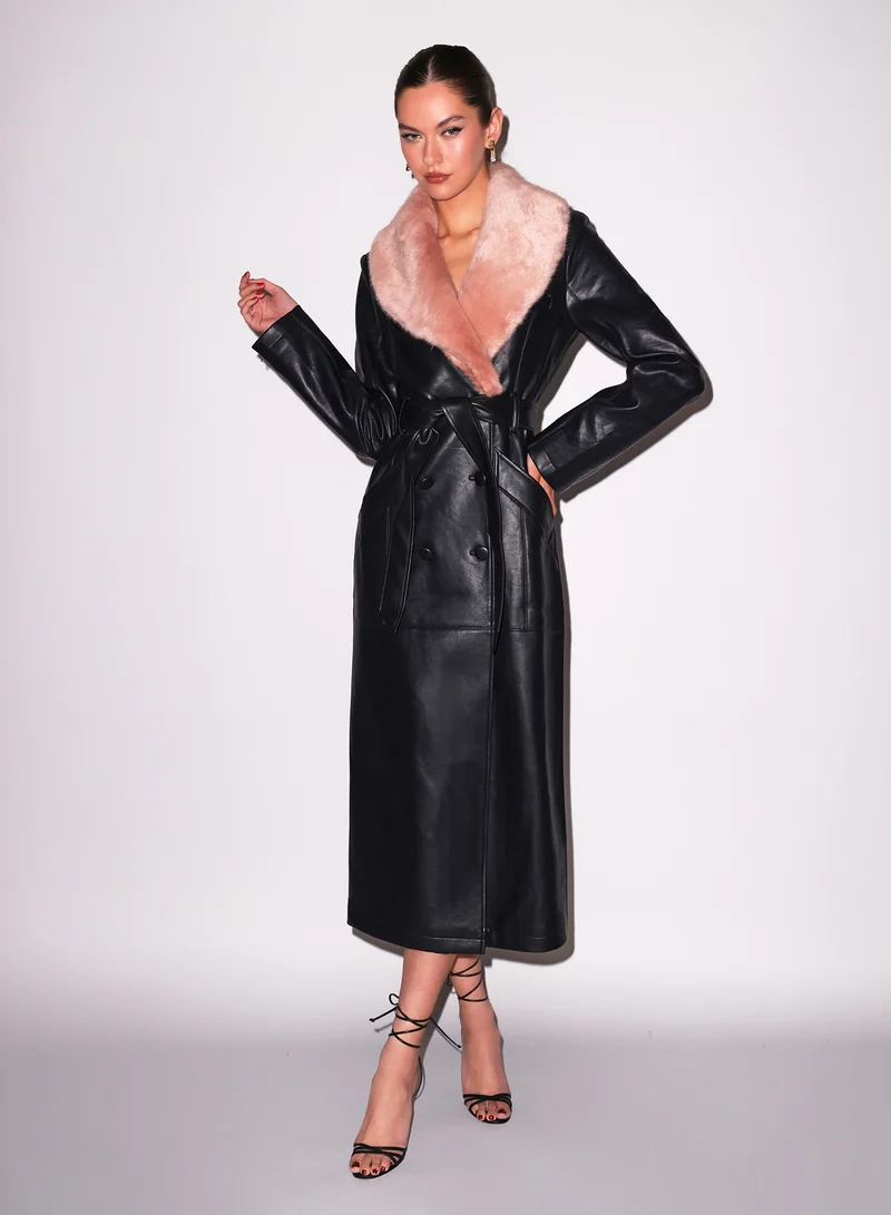 Vegan Leather & Fur Coat
