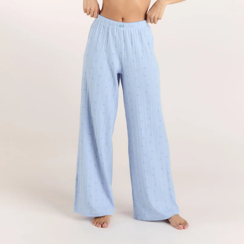 Pointelle Pyjamahosen - Florales Blau