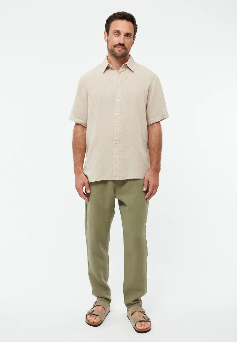 Trousers GBEric Linen faded olive