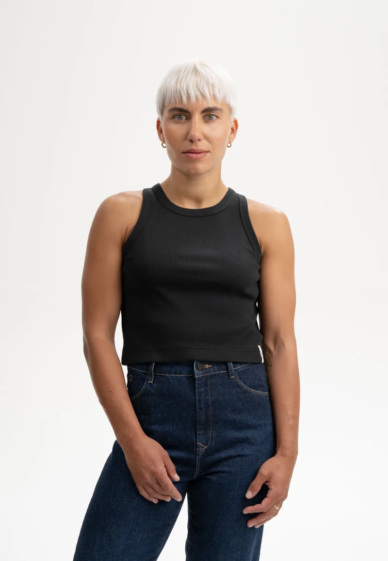 Cropped Rib Tank Top Prisha schwarz