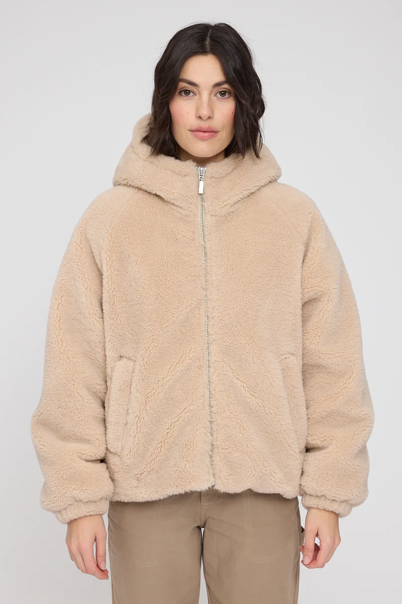 Faux-Fur Hooded Jacket natural