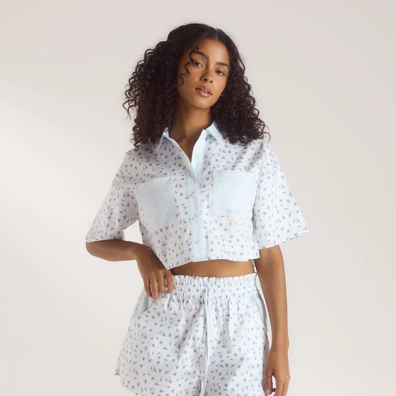 Bloom & Stripe Kurzärmeliges Pyjamahemd - Blau