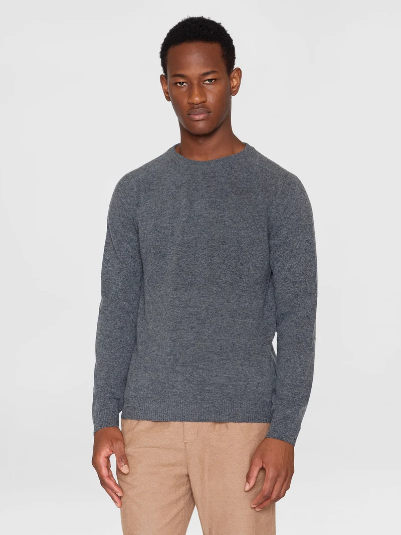 O-Neck Wool Knit dark grey melange
