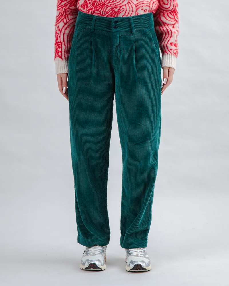 Corduroy Pleated Pants dark green