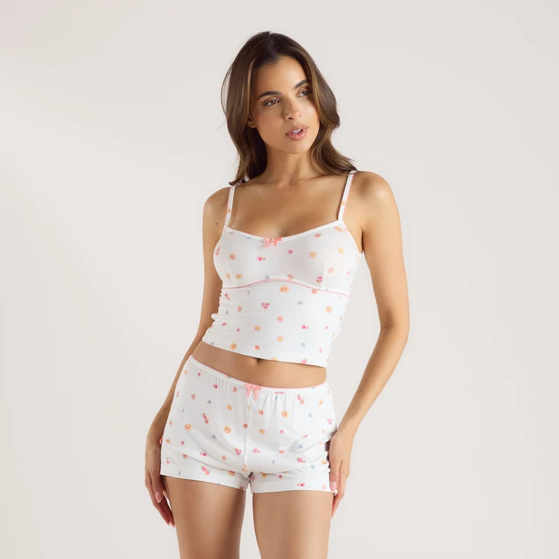 Modal Cami Pyjama-Oberteil - Weißes Obst
