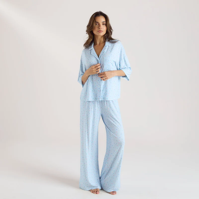 Modal Pyjama-Unterteil - Florales Blau