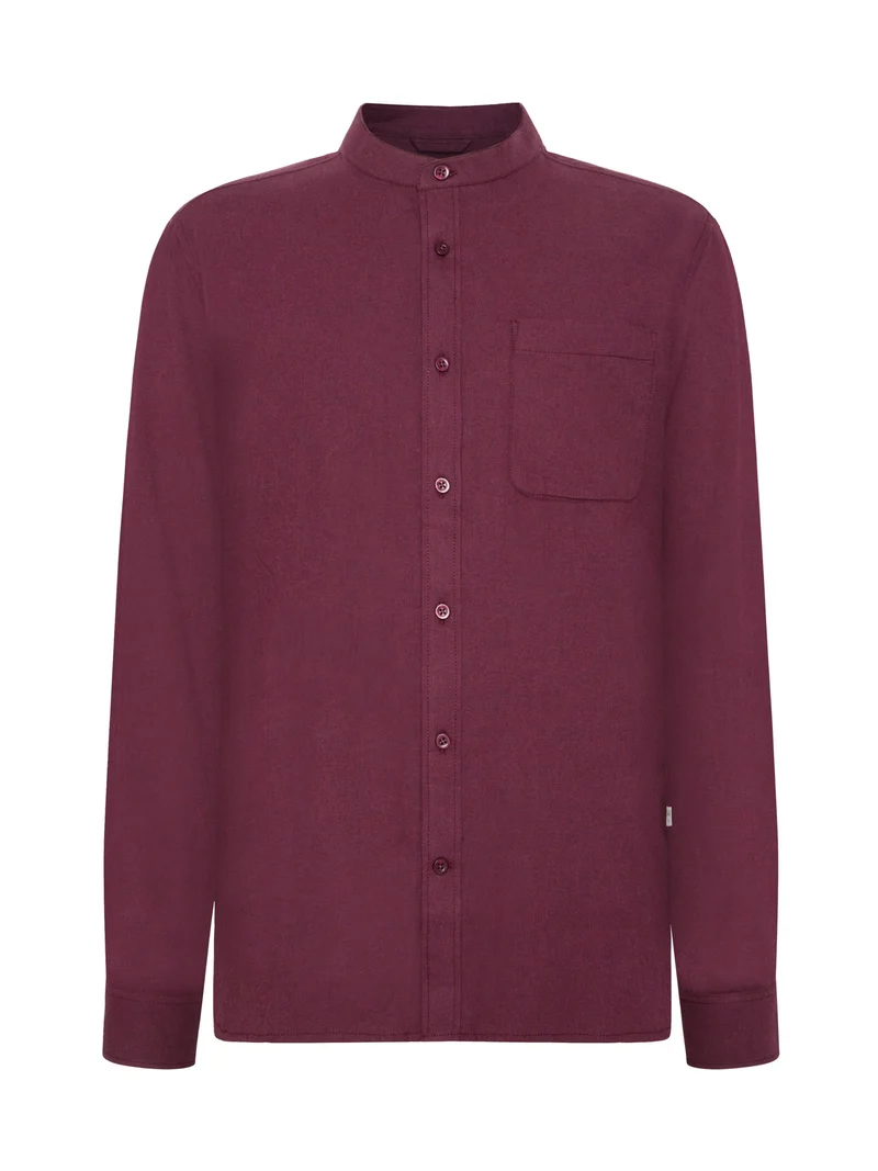 Regular Fit Melangé Flannel Stand Collar Shirt fig