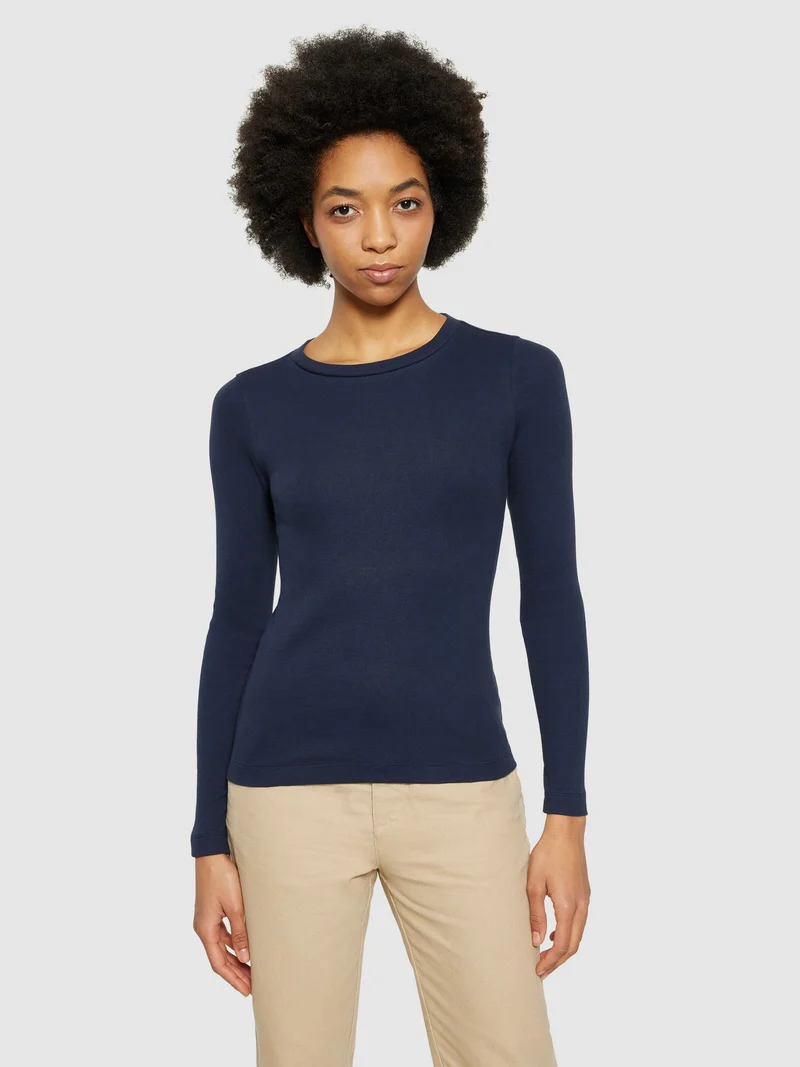 Rib Scoop Neck Long Sleeved night sky