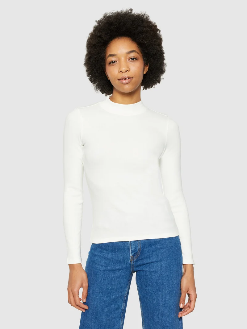 Rib High Neck Long Sleeve star white