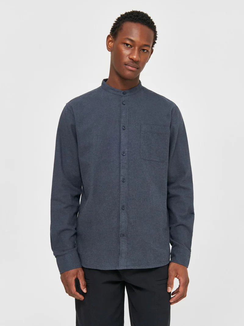 Regular Fit Melangé Flannel Stand Collar Shirt total eclipse
