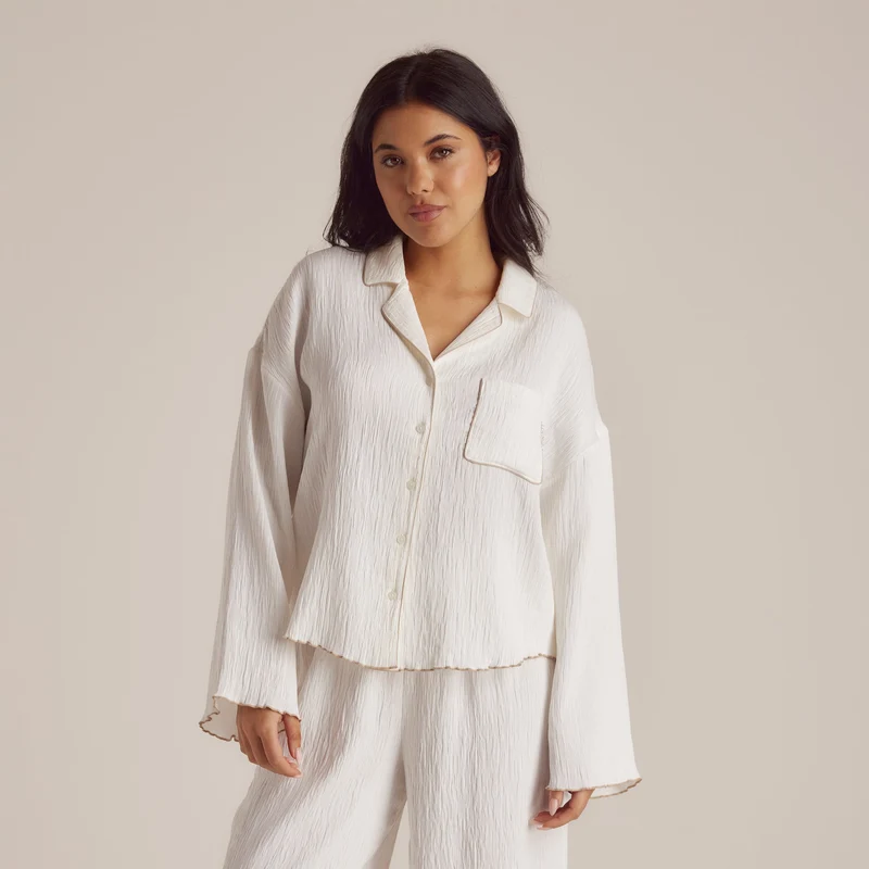 Crinkle Pyjamahemd - Weiß