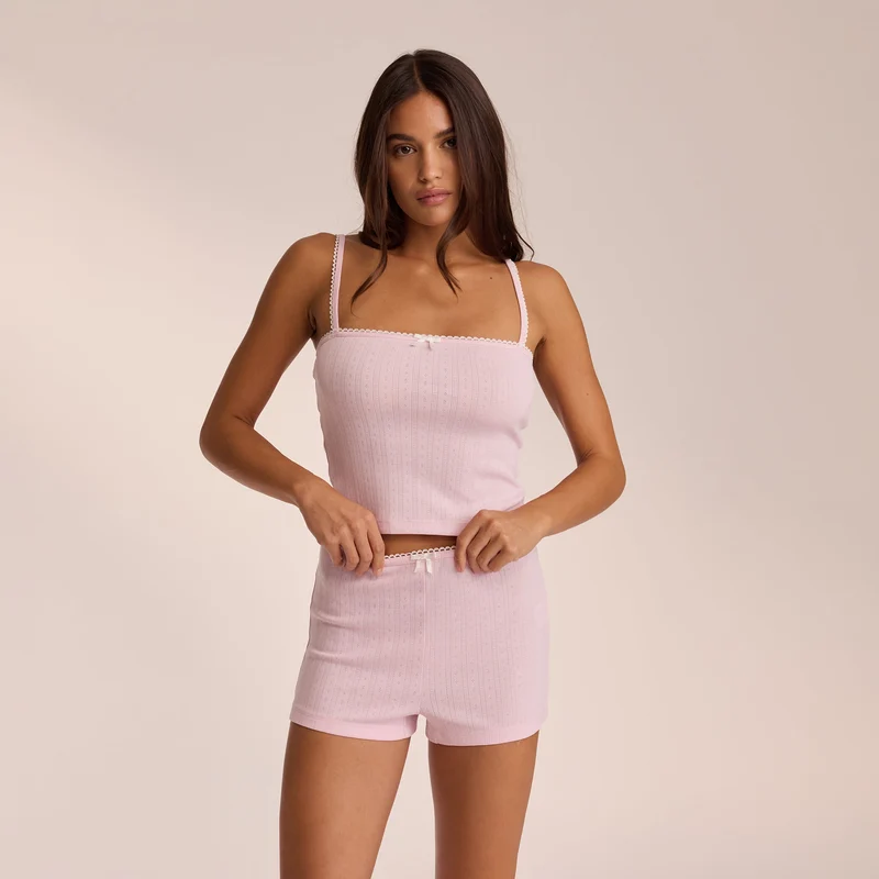 Pointelle Strappy Cami Pyjamatop - Rosa