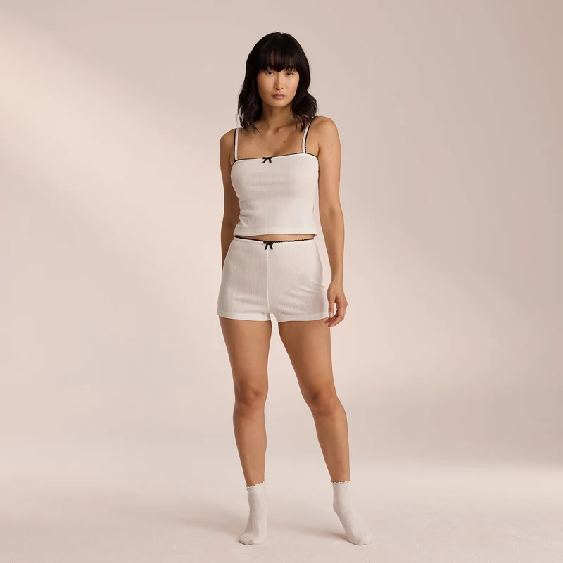 Pointelle Pyjamashorts - Weiß